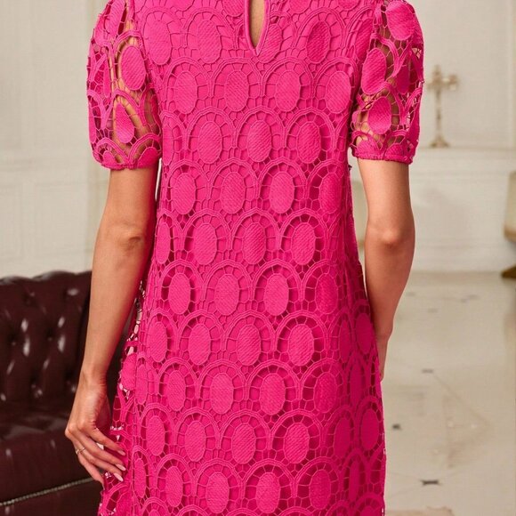 Hot Pink Elegant Women's Lace A-Line Valentine's Day Dress - Picture 2 of 7